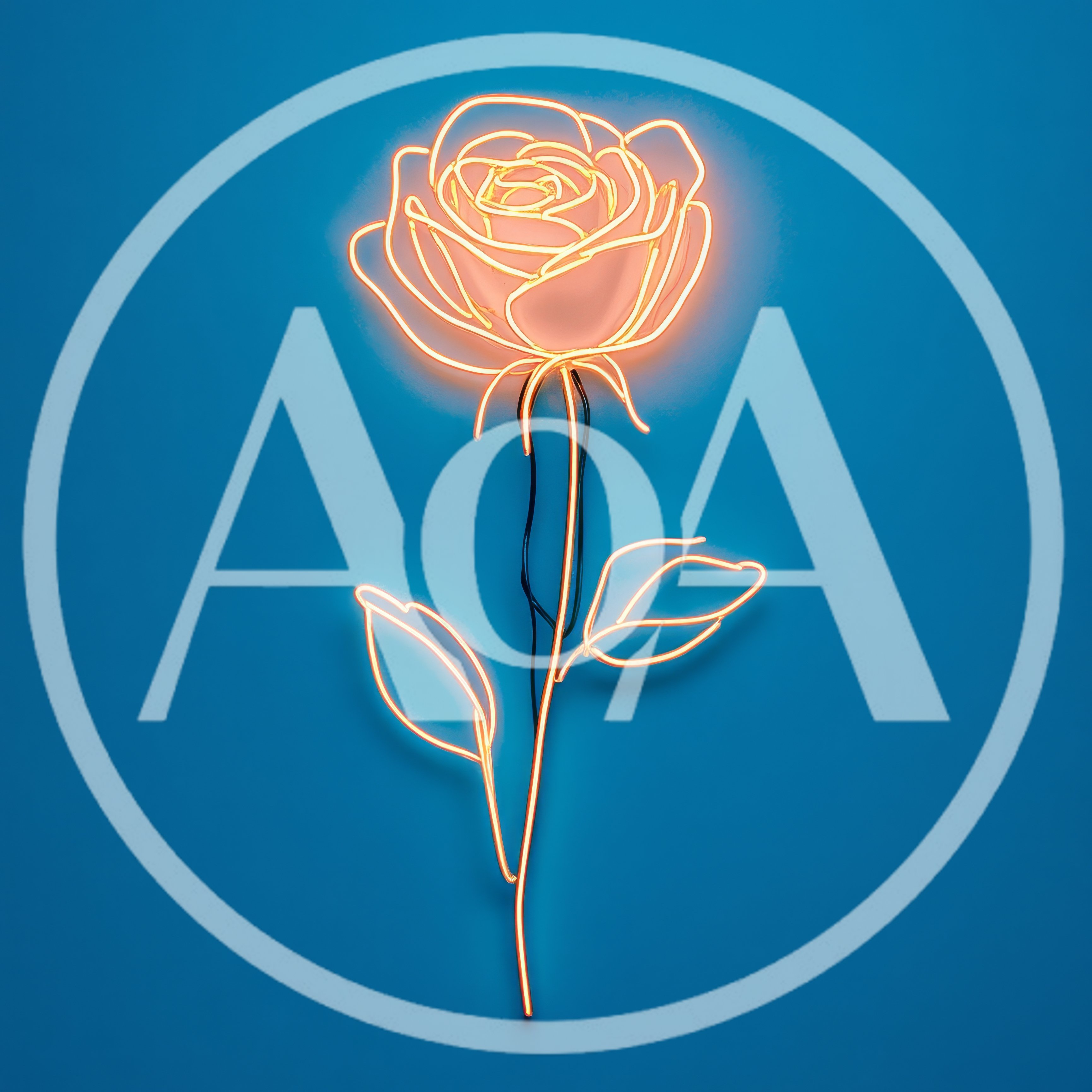 Glowing Neon Rose Sign On Blue Background