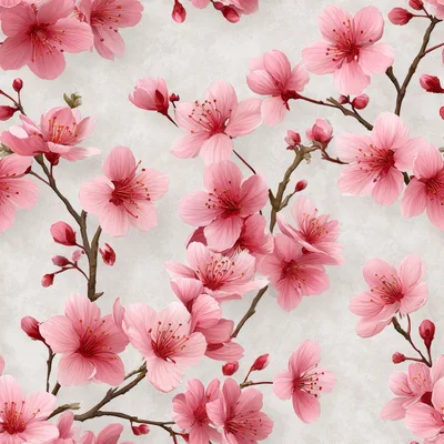 Seamless Pattern Of Pink Cherry Blossom Flowers