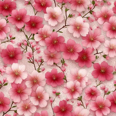 Seamless Pattern of Pink Cherry Blossom Flowers