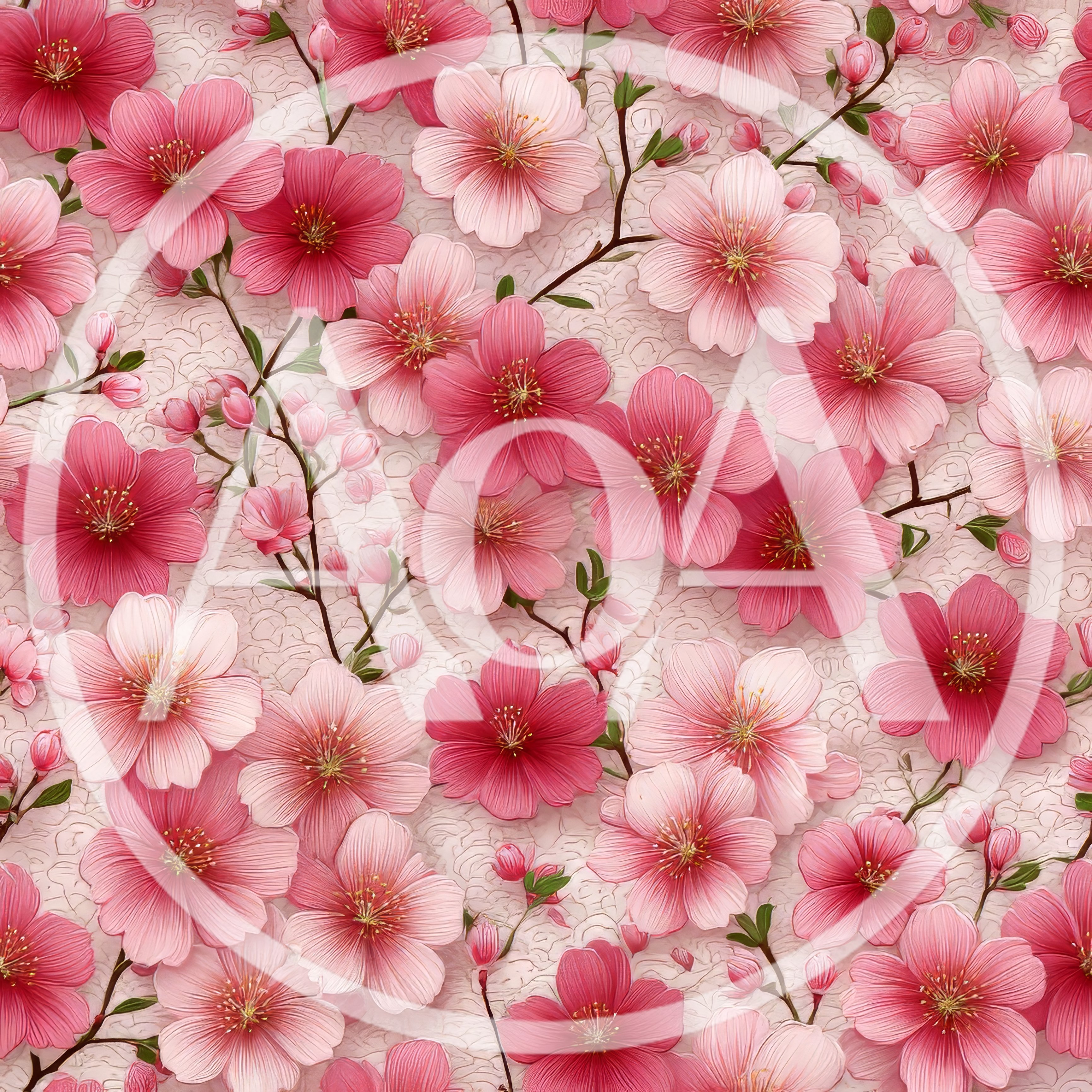 Seamless Pattern of Pink Cherry Blossom Flowers