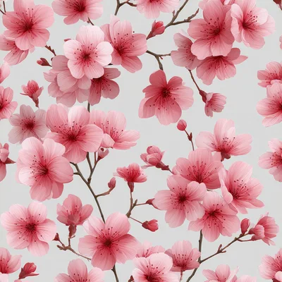 Seamless Pattern of Pink Cherry Blossom Flowers