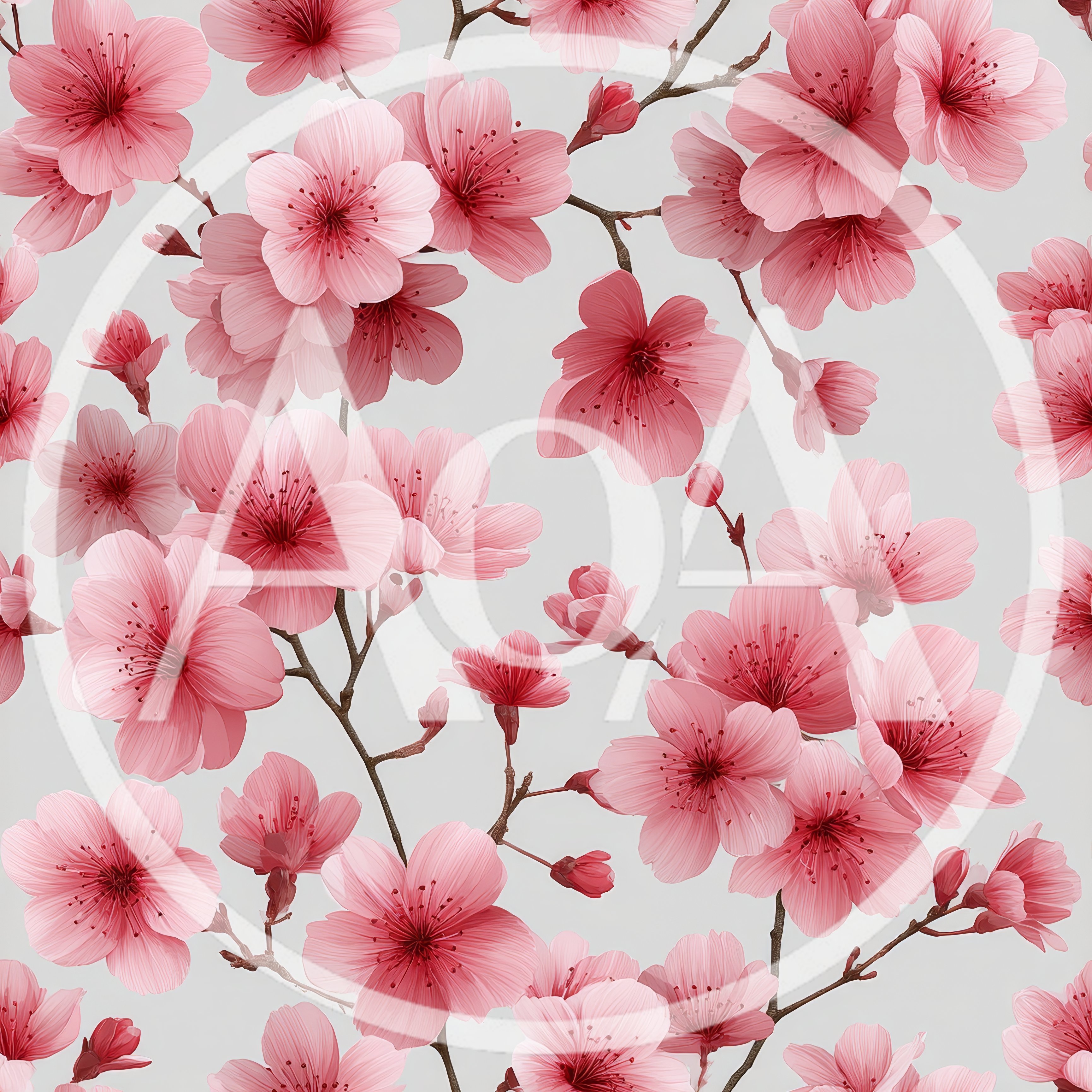 Seamless Pattern of Pink Cherry Blossom Flowers