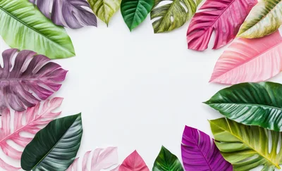 Colorful Tropical Leaves Arranged In A Circular Frame