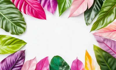 Colorful Tropical Leaves Arranged In A Circular Frame