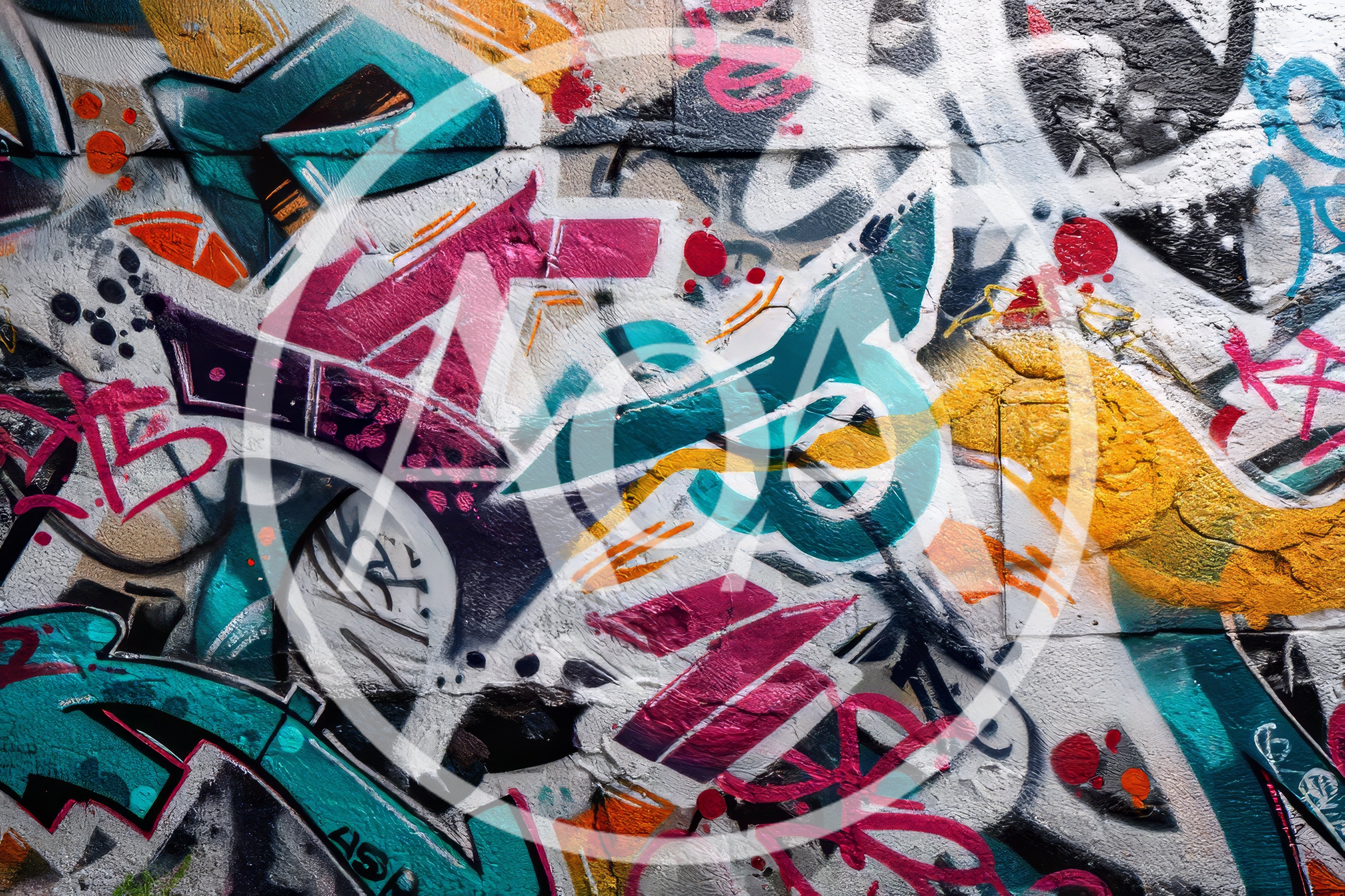 Vibrant Urban Graffiti Art Mural On Concrete Wall