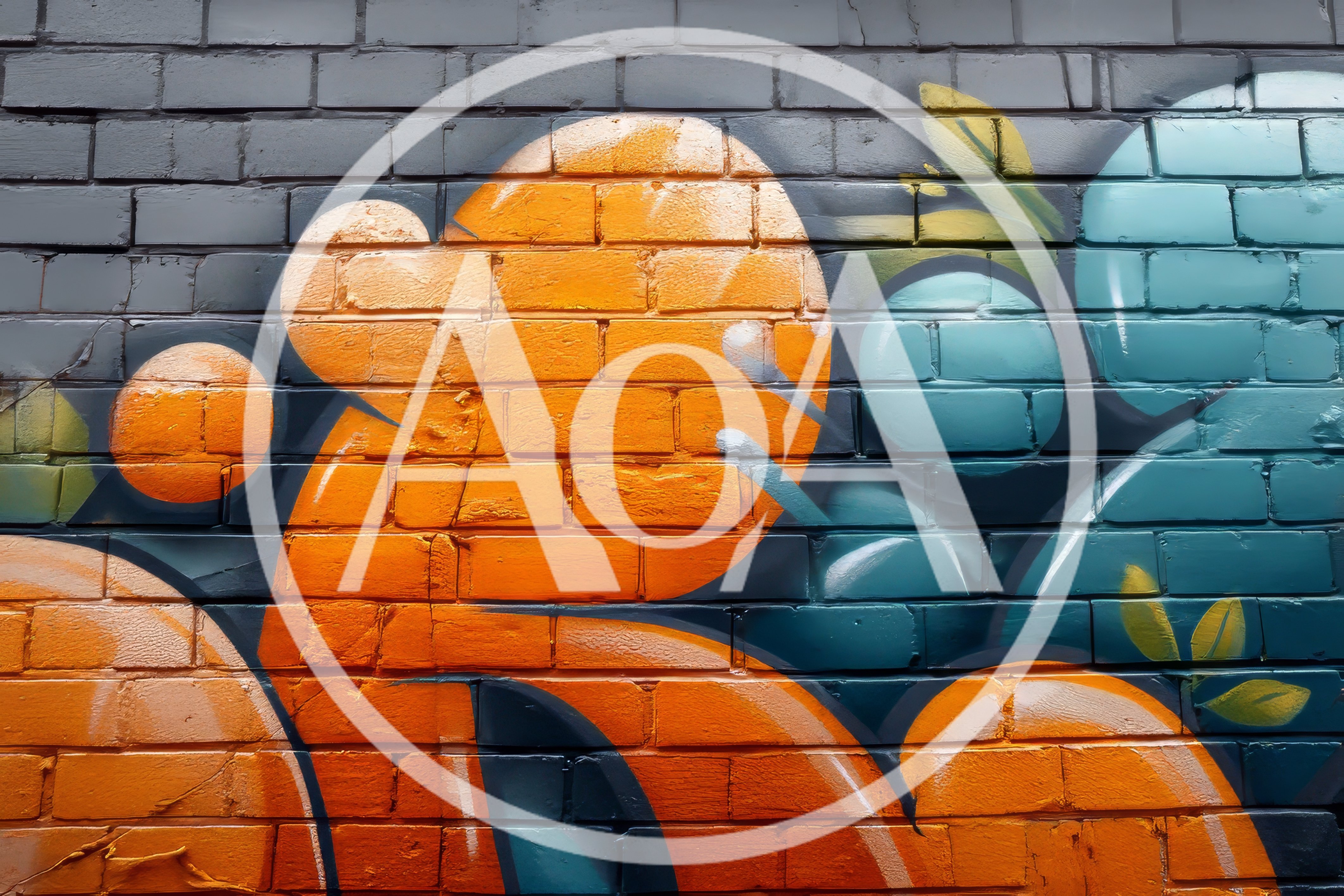 Abstract Graffiti Mural With Orange And Blue Spheres