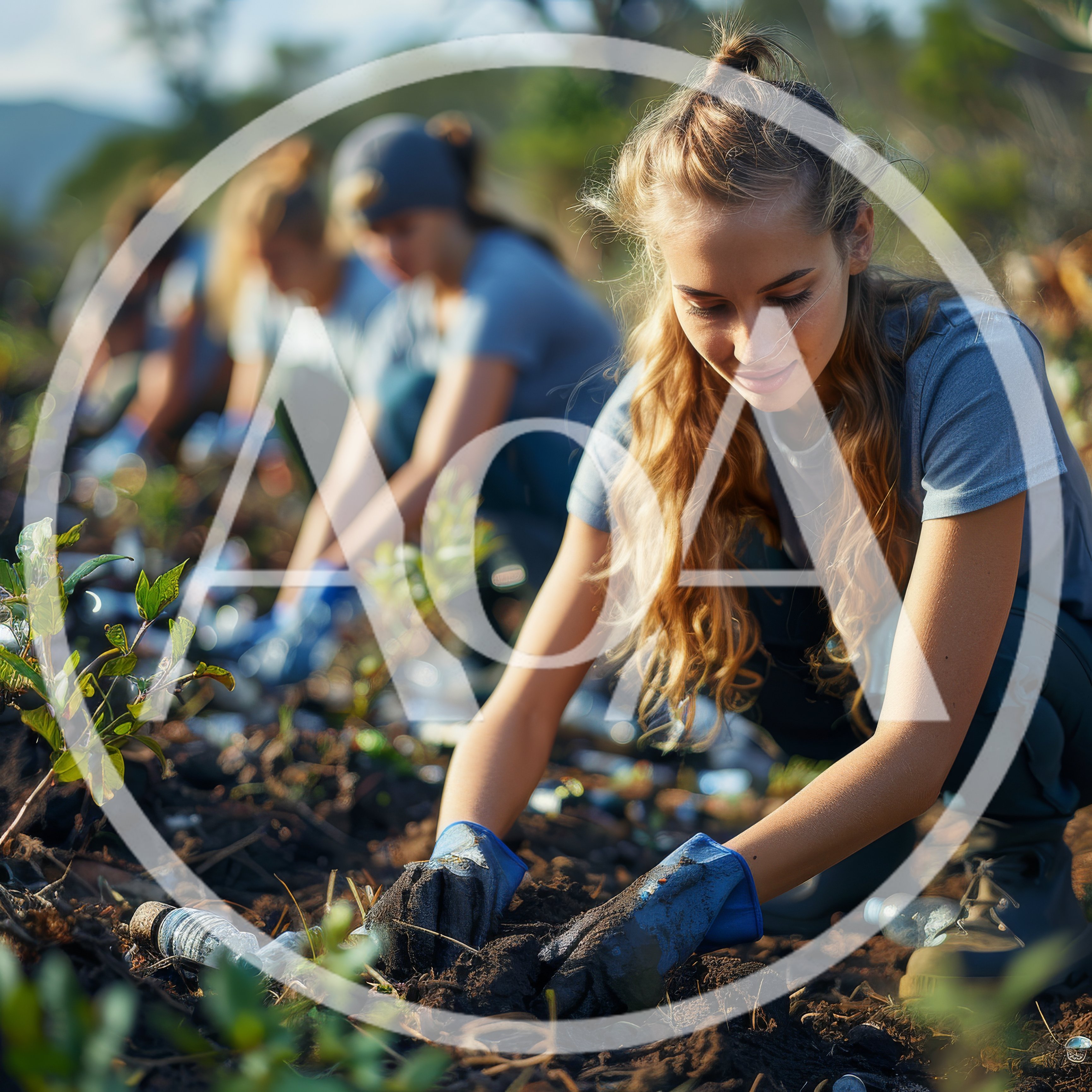 Volunteers Planting Young Trees In A Forest Restoration Project