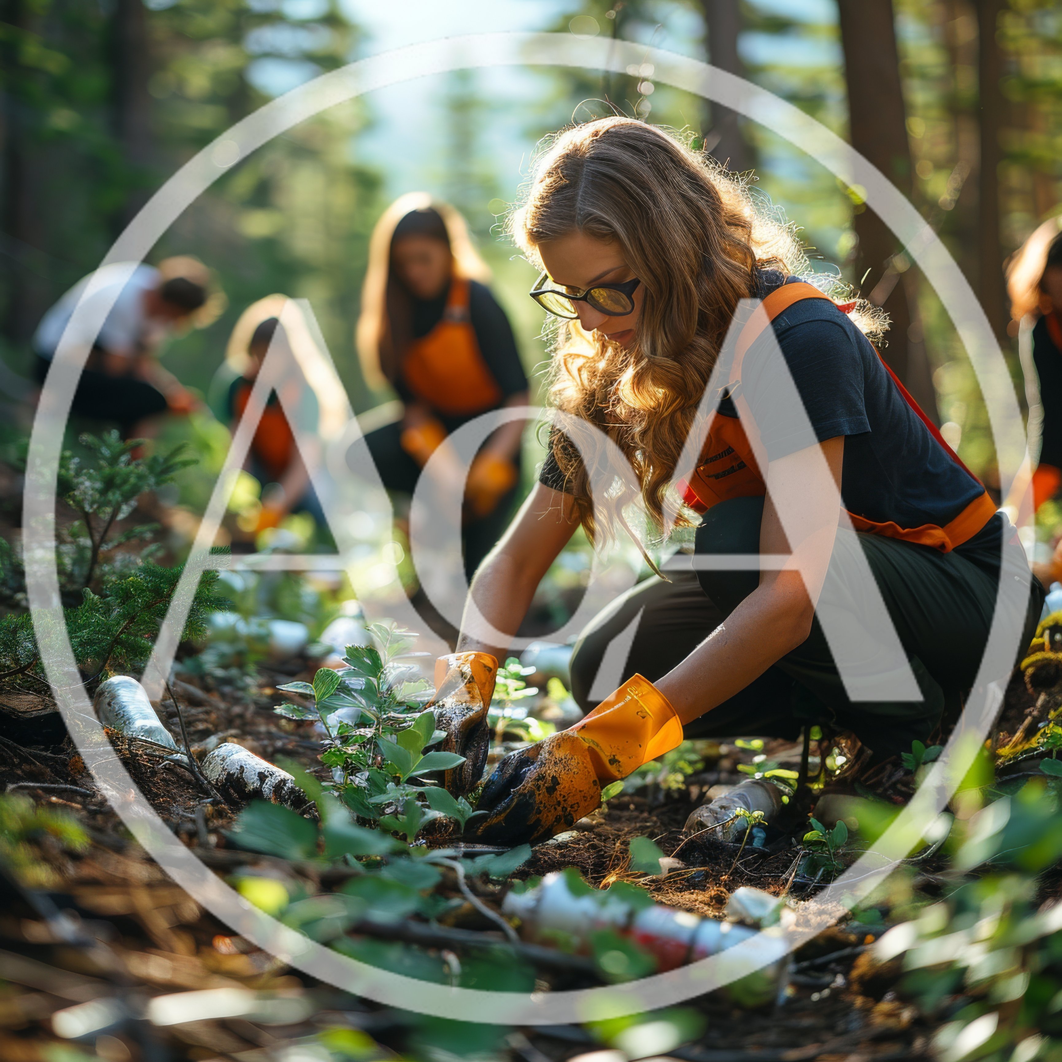 Volunteers Cleaning Up Litter In A Forest