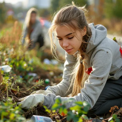 Young Female Volunteer Cleaning Litter In A Park