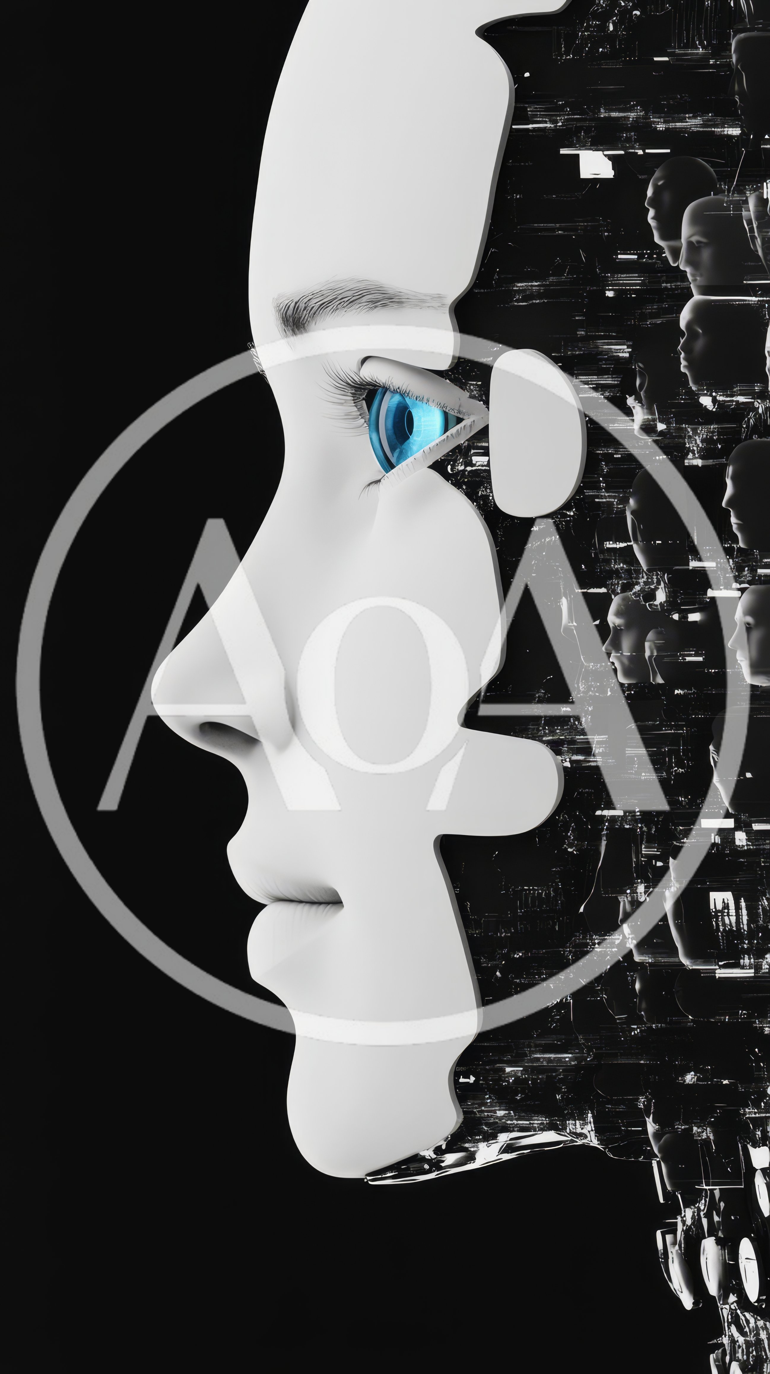 Digital Human Face Profile With Cybernetic Data Patterns