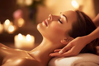 Woman Receiving Relaxing Neck Massage at Spa