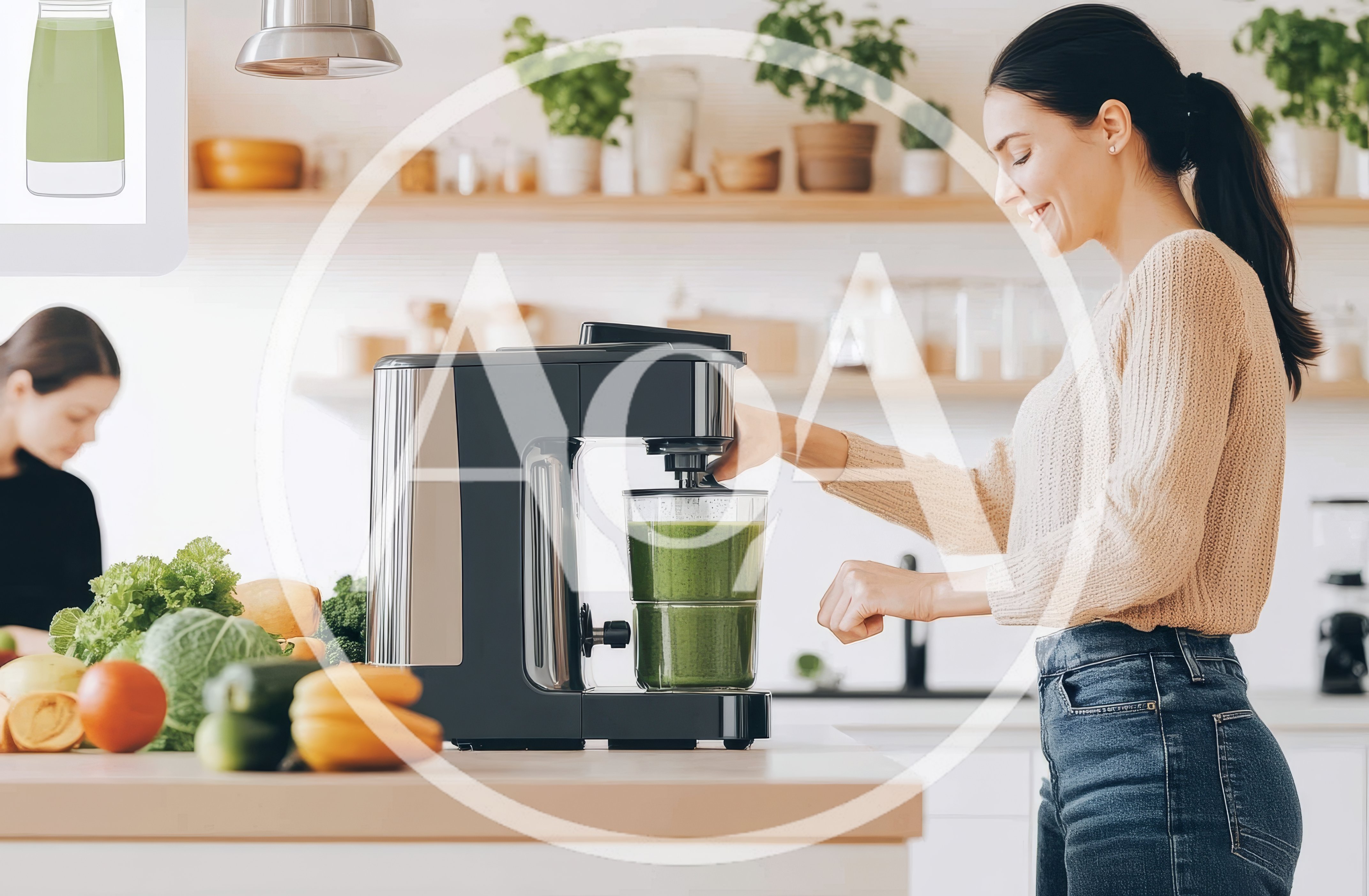 Woman Preparing Green Smoothie In Modern Kitchen
