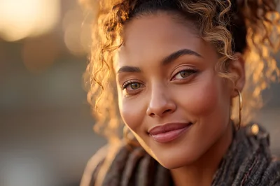 Portrait Of A Beautiful Woman With Curly Hair