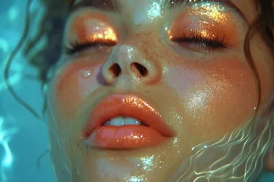 Woman With Glitter Makeup Floating In Water