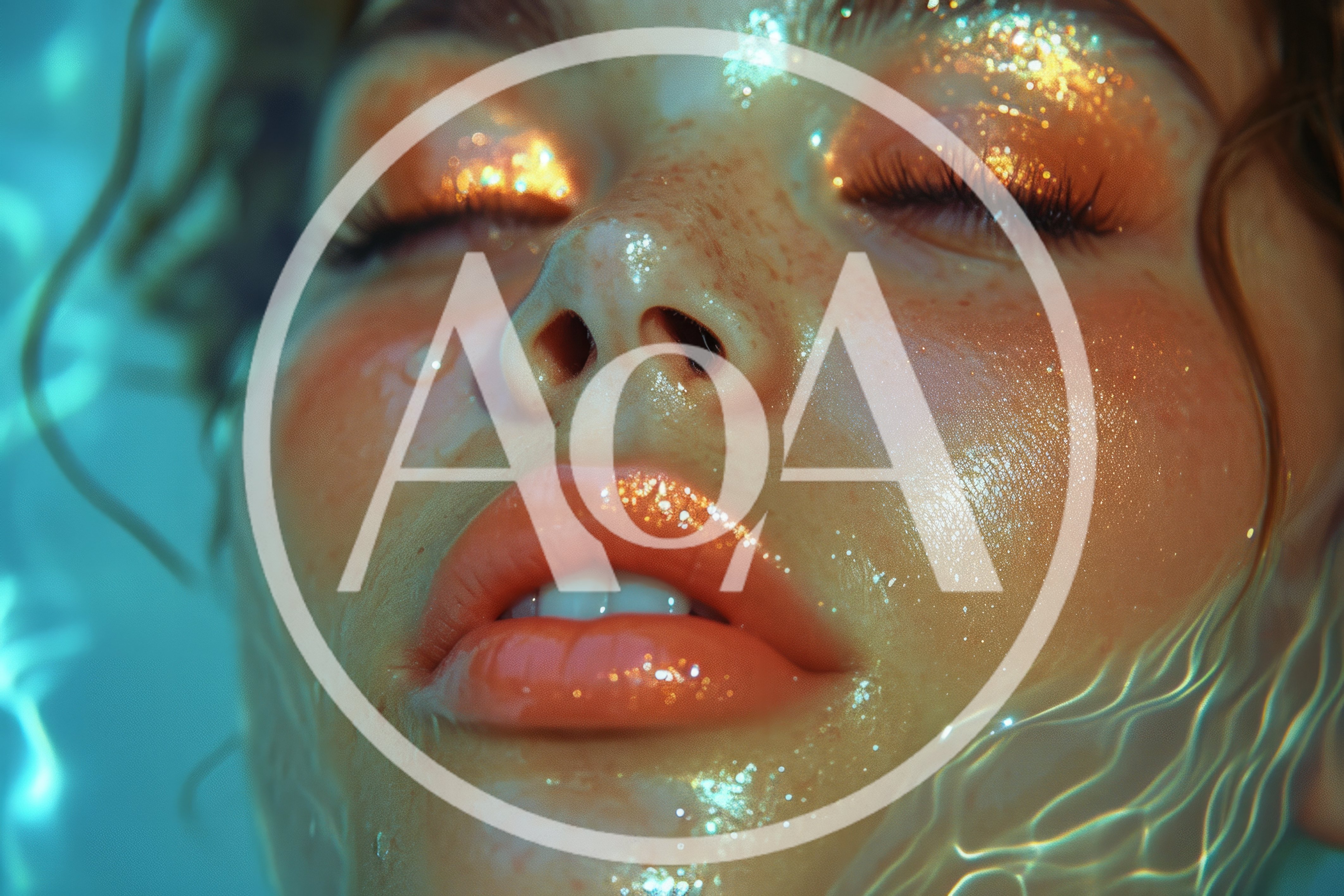 Woman With Glitter Makeup Floating In Water