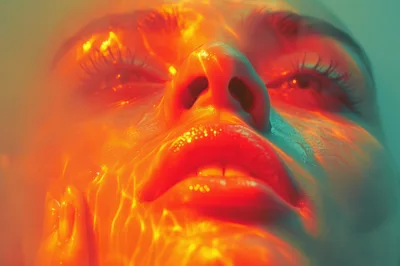 Close Up Portrait Of Woman With Abstract Light Reflections