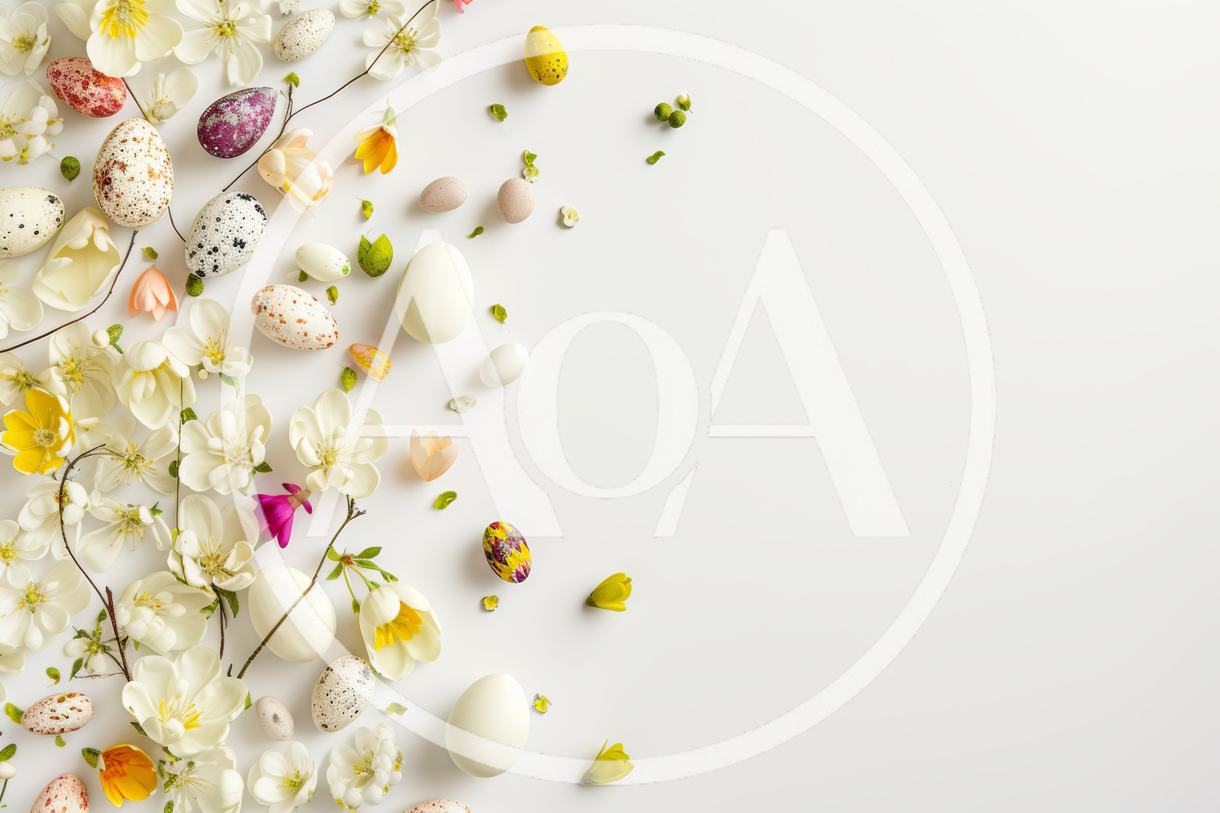 Easter Eggs and Spring Flowers Flat Lay