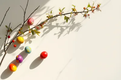 Easter Eggs Arranged With Decorative Tree Branches