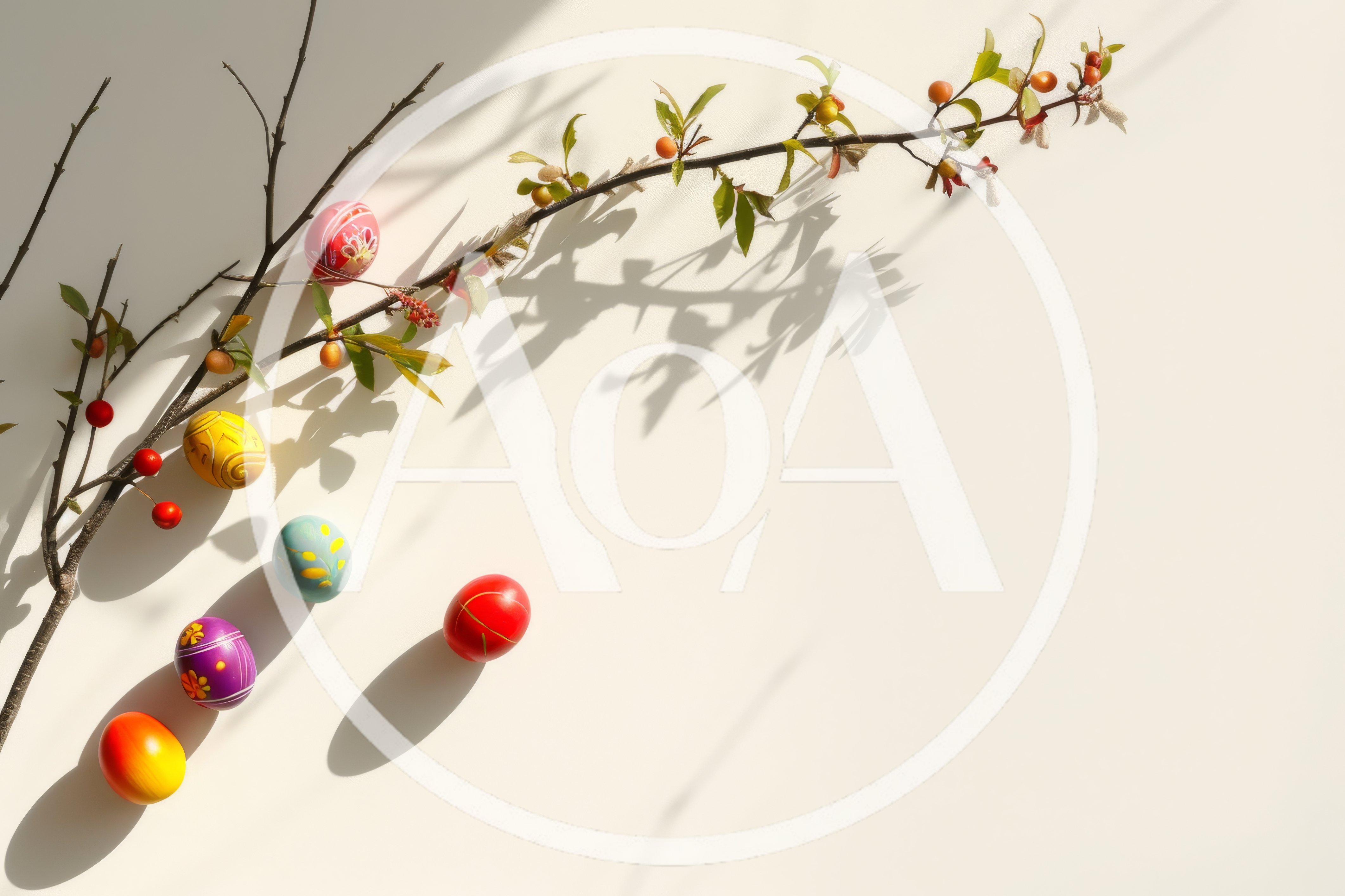 Easter Eggs Arranged With Decorative Tree Branches