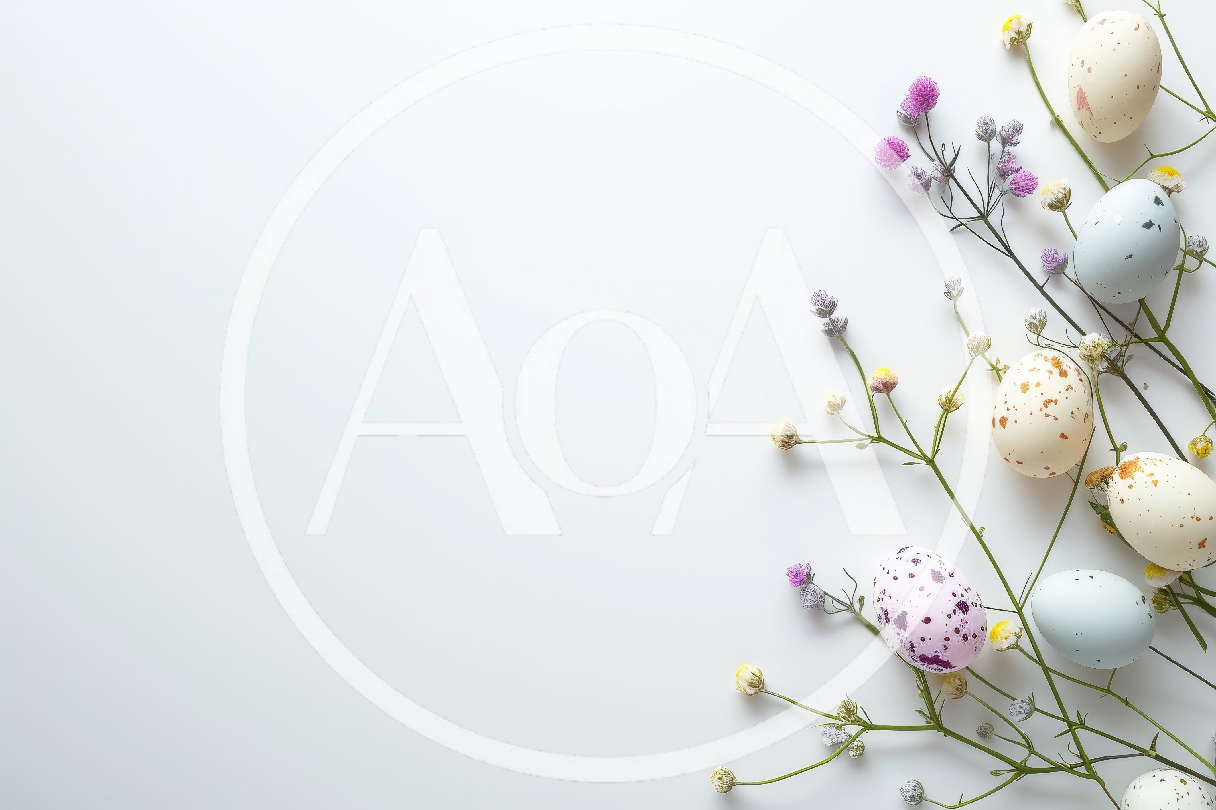 Easter Eggs And Wildflowers On White Background
