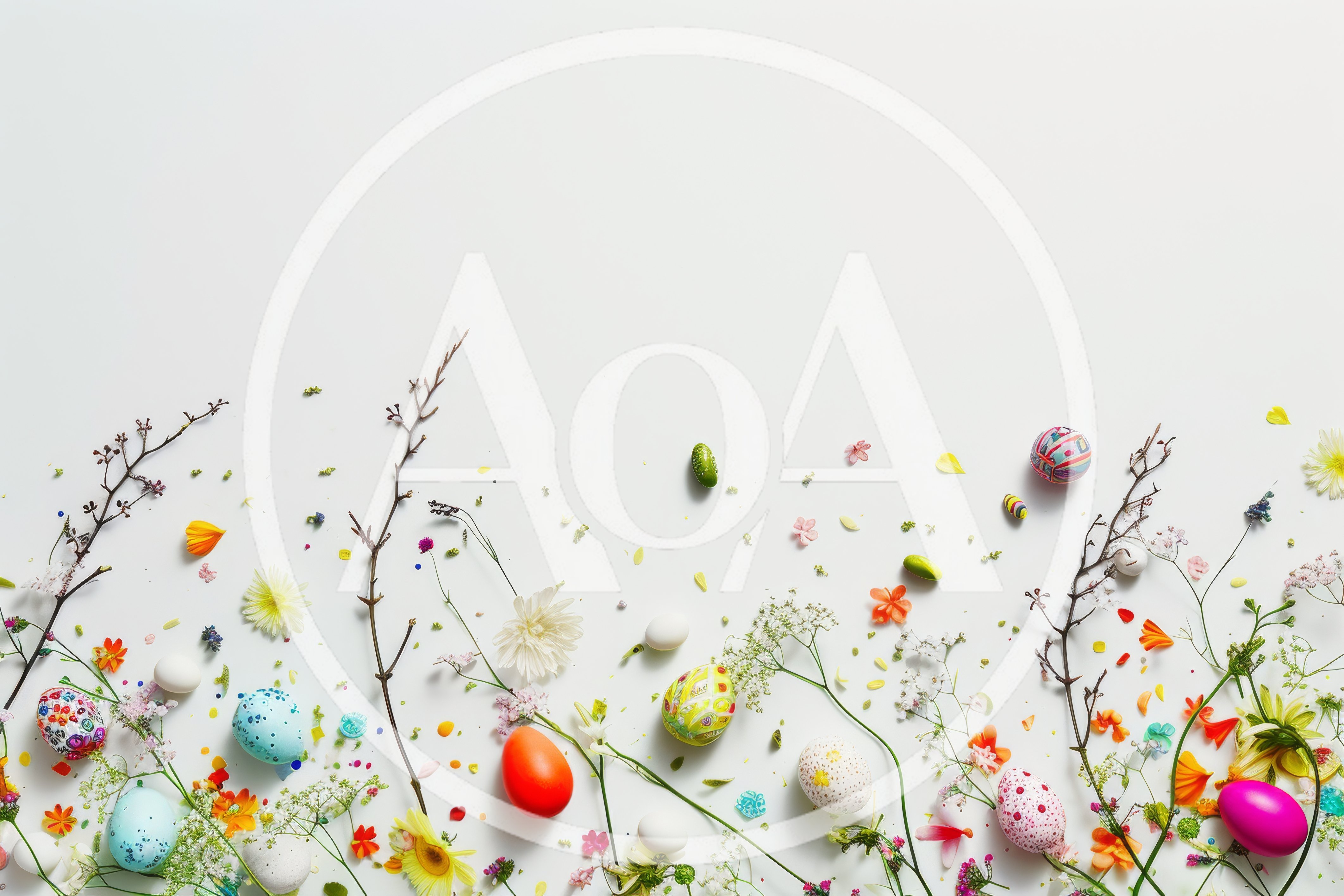 Easter Eggs And Spring Flowers On White Background