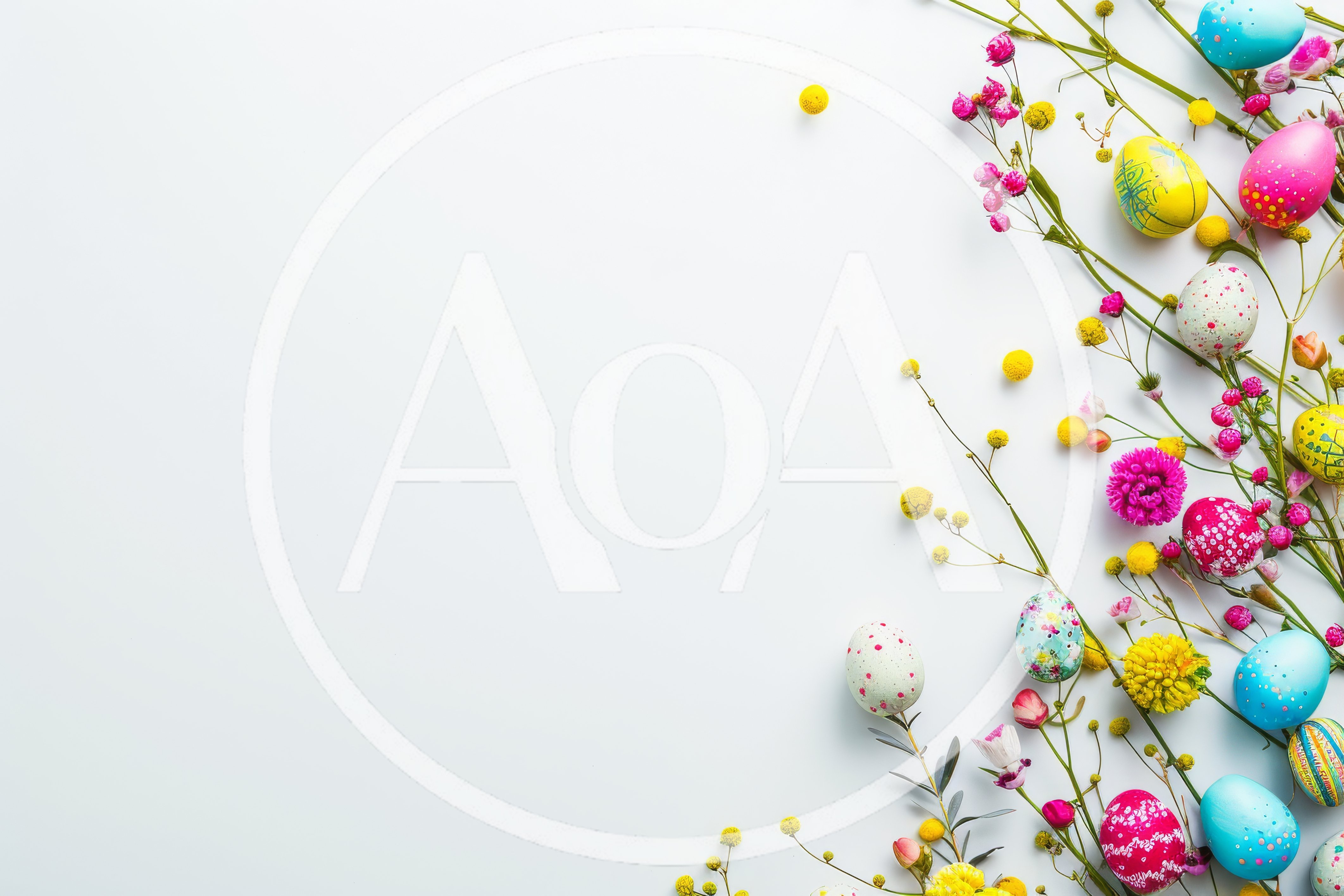 Easter Eggs And Spring Flowers On White Background
