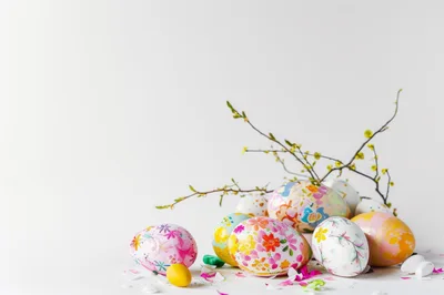 Decorative Easter Eggs With Floral Patterns And Twigs