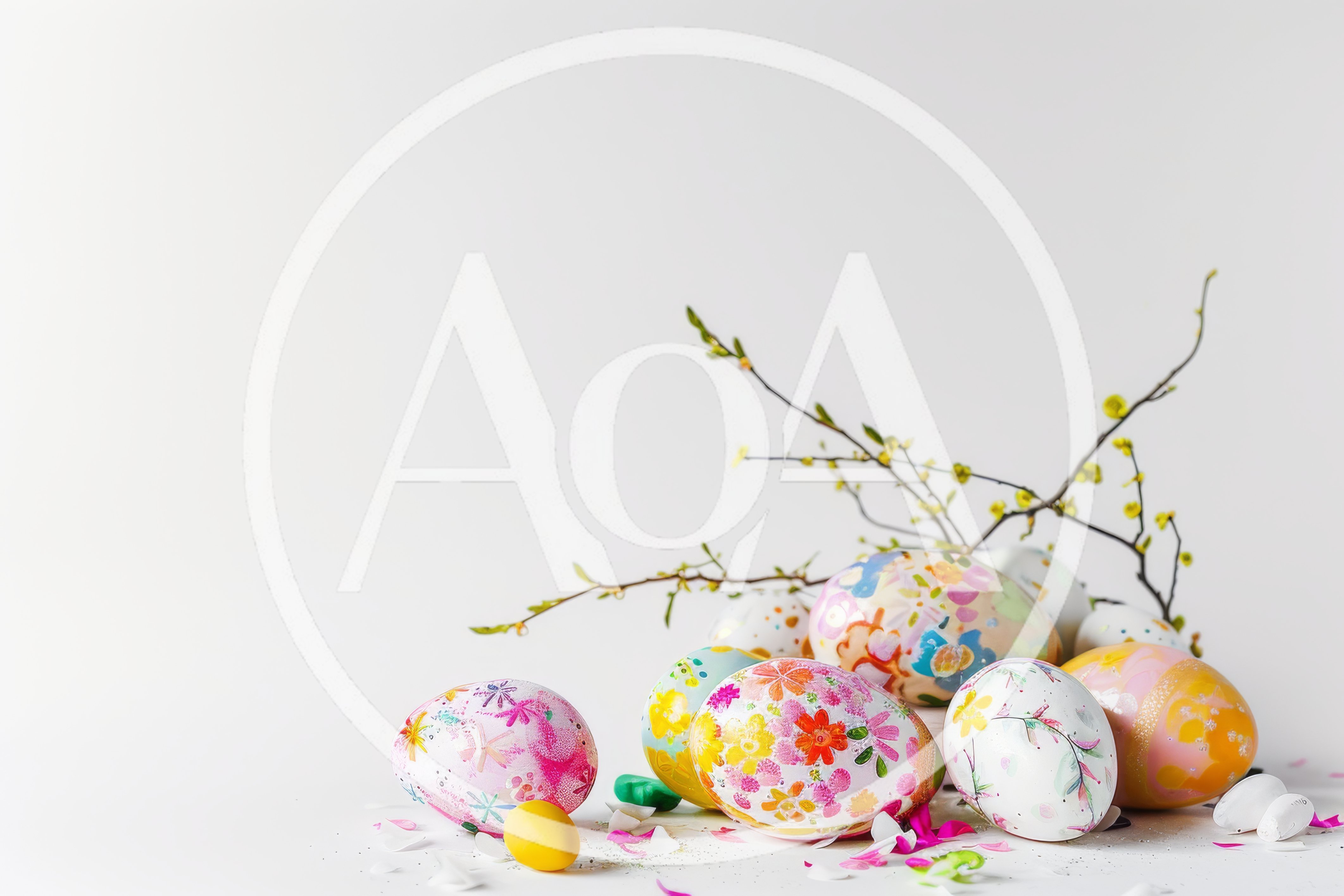 Decorative Easter Eggs With Floral Patterns And Twigs