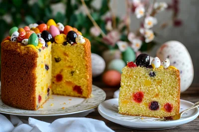 Easter Panettone Cake With Colorful Candy Eggs
