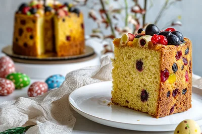 Slice Of Fruit Cake With Easter Decorations