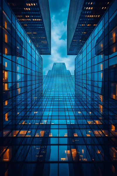 Low Angle View Of Modern Glass Skyscrapers