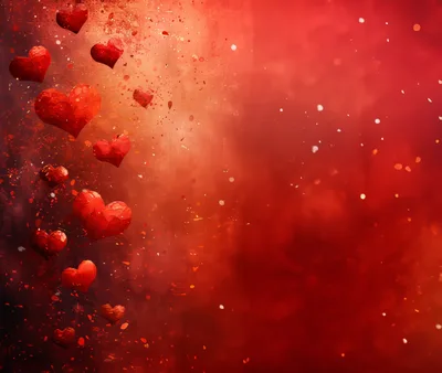 Floating Red Hearts On Abstract Textured Background