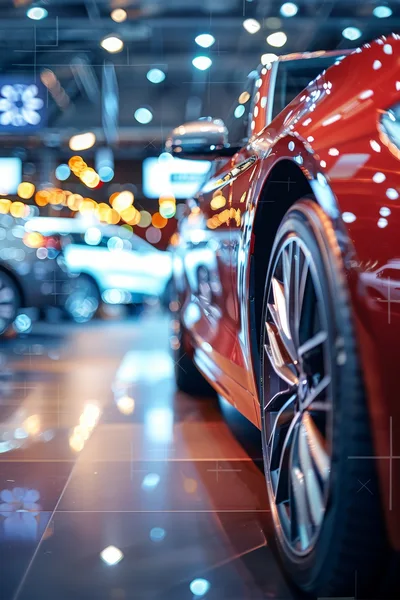 Red Sports Car Displayed in Modern Showroom