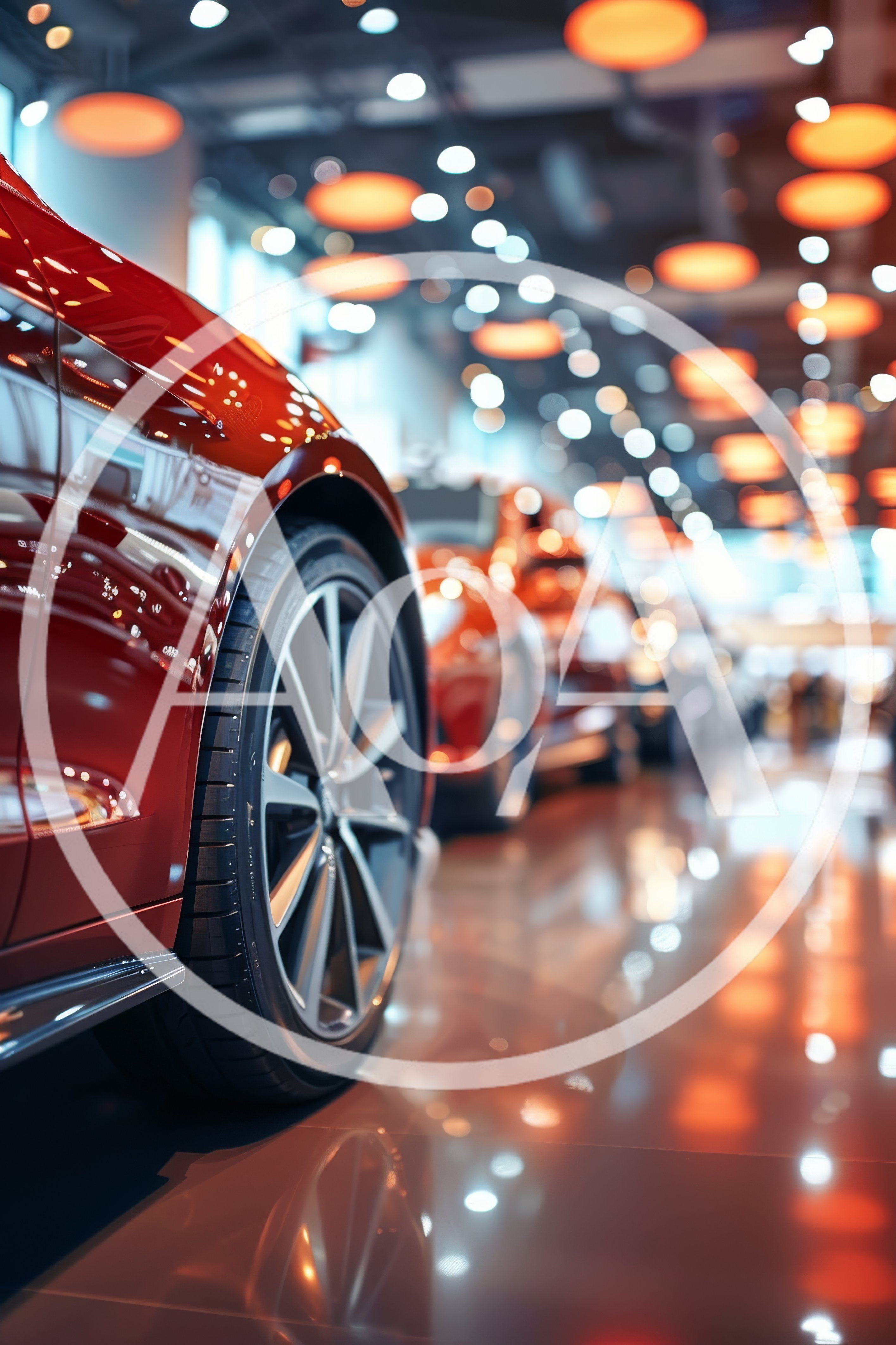 Red Luxury Cars Displayed In Modern Dealership Showroom