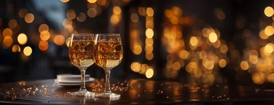 Two Glasses Of Sparkling Wine On A Table