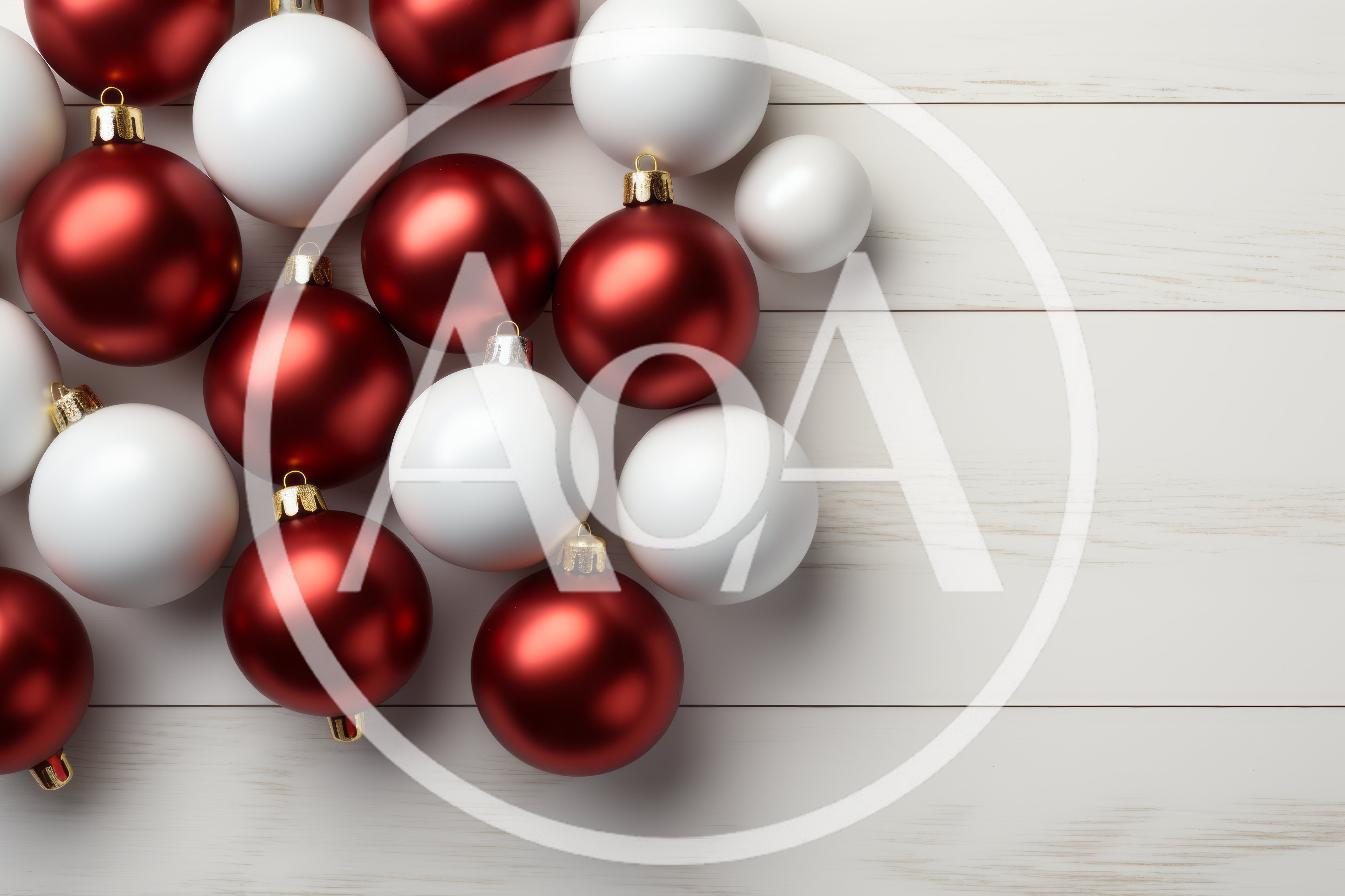 Red and White Christmas Ornaments on Wooden Background