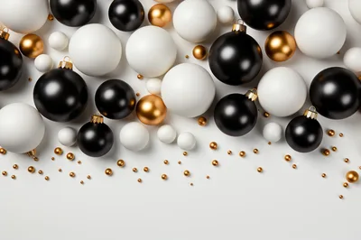 Festive Christmas Ornaments Background With Black White And Gold