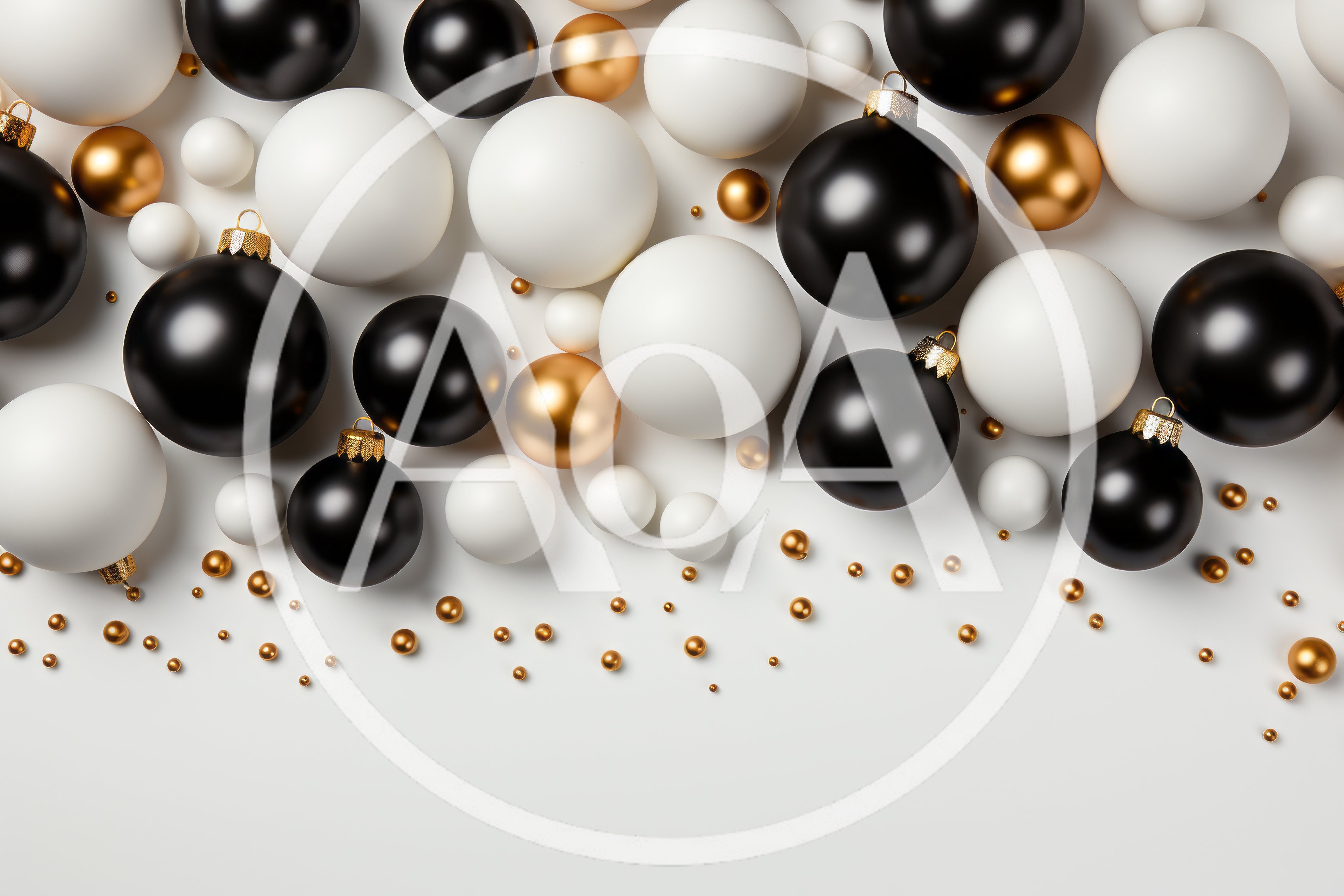 Festive Christmas Ornaments Background With Black White And Gold