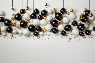 Black White and Gold Christmas Ornaments Background
