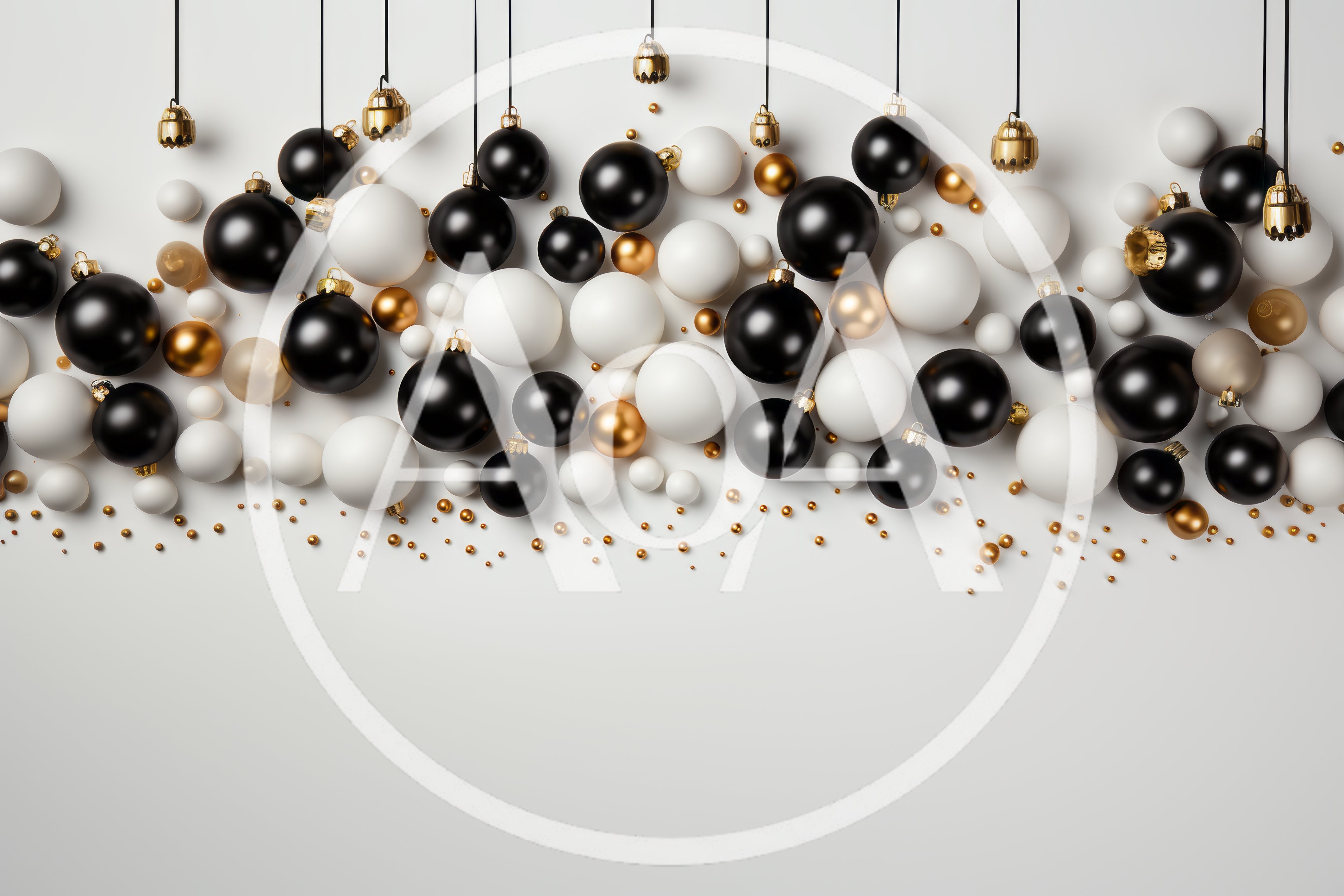 Black White and Gold Christmas Ornaments Background
