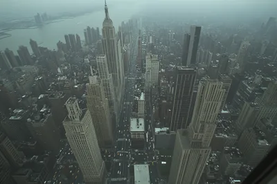 Aerial View of New York City Skyline in Winter