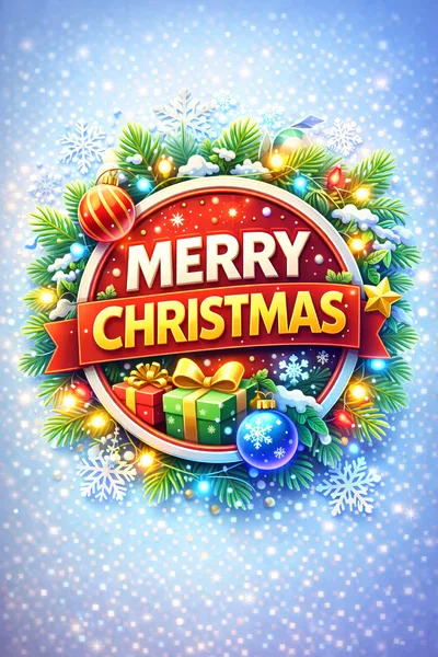 Merry Christmas Greeting Card With Festive Decorations