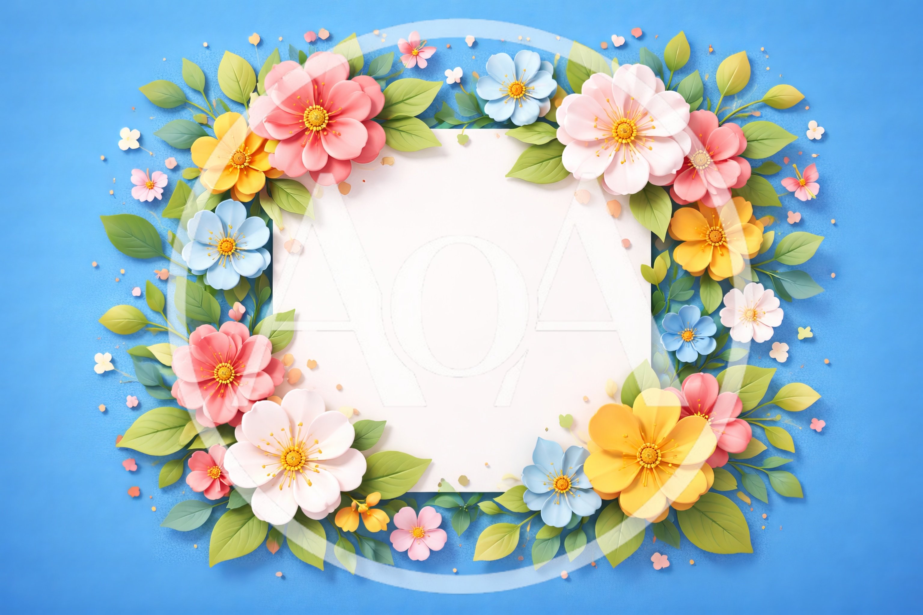 Floral Frame With Paper Cutout Flowers On Blue Background
