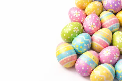 Colorful Decorated Easter Eggs on White Background