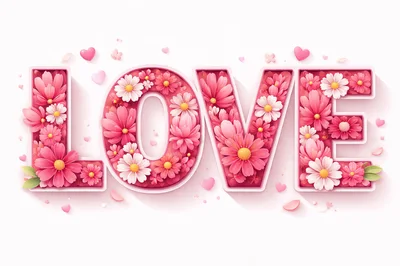 Floral Love Typography Design With Pink Flowers