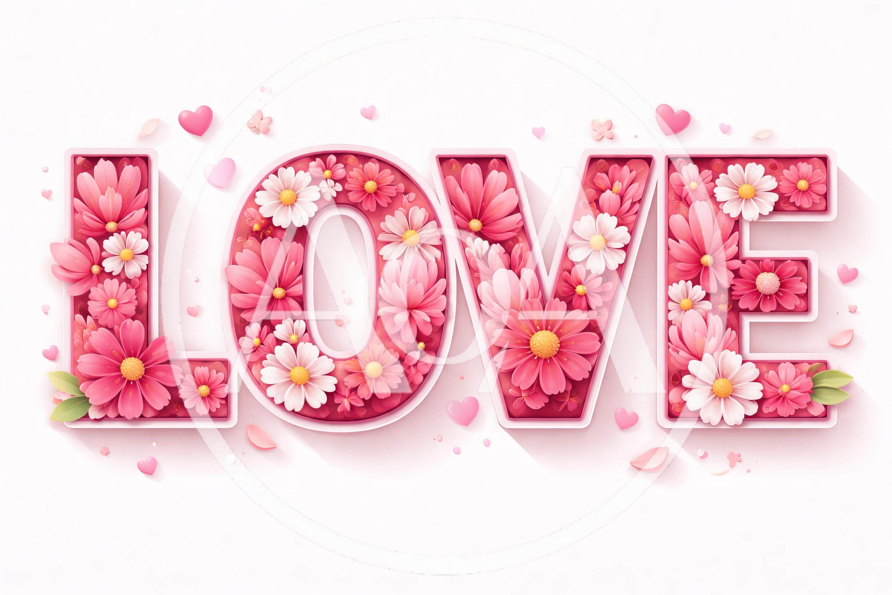 Floral Love Typography Design With Pink Flowers