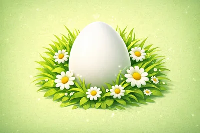 White Easter Egg Surrounded By Daisies And Green Grass