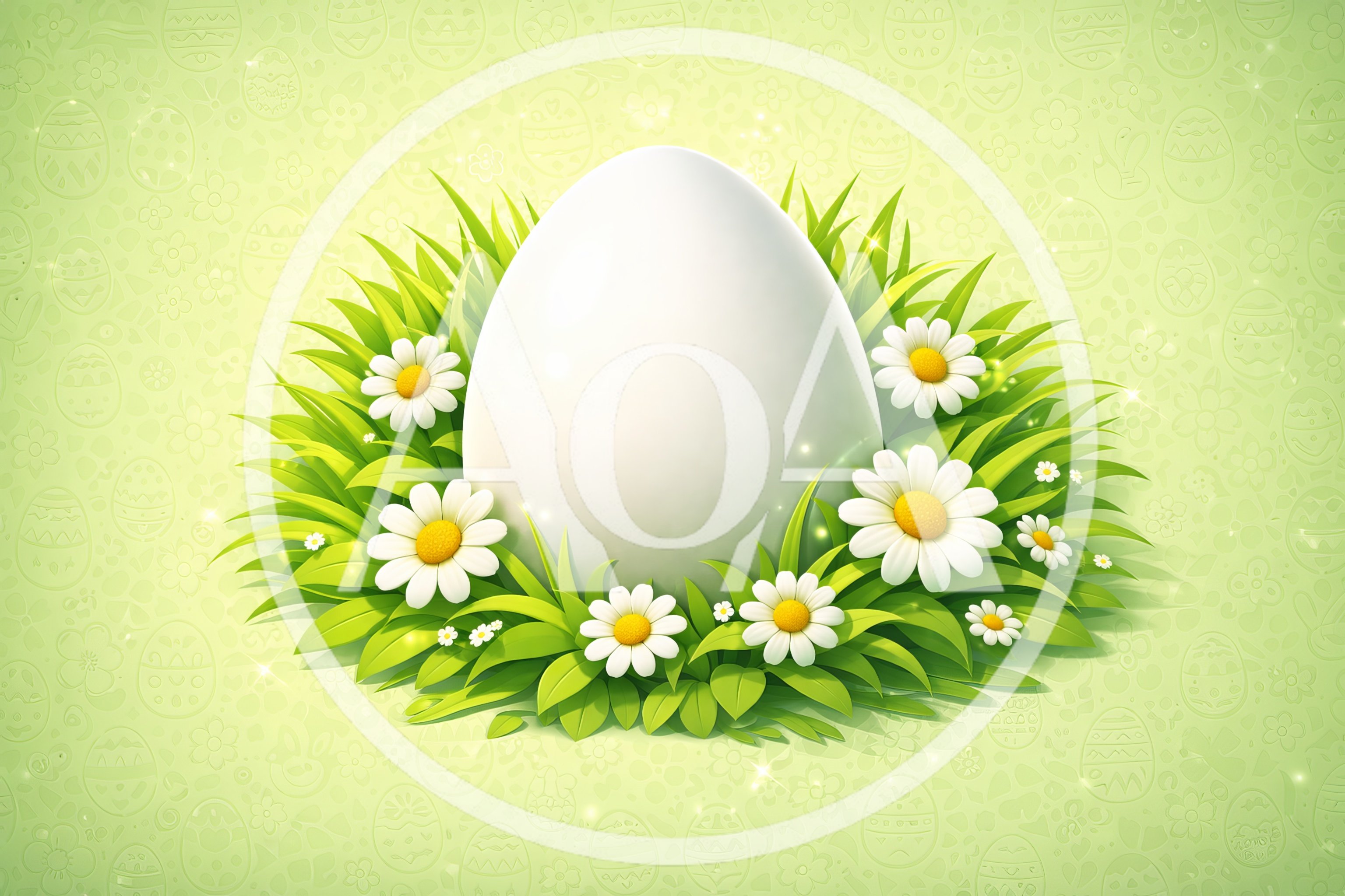 White Easter Egg Surrounded By Daisies And Green Grass