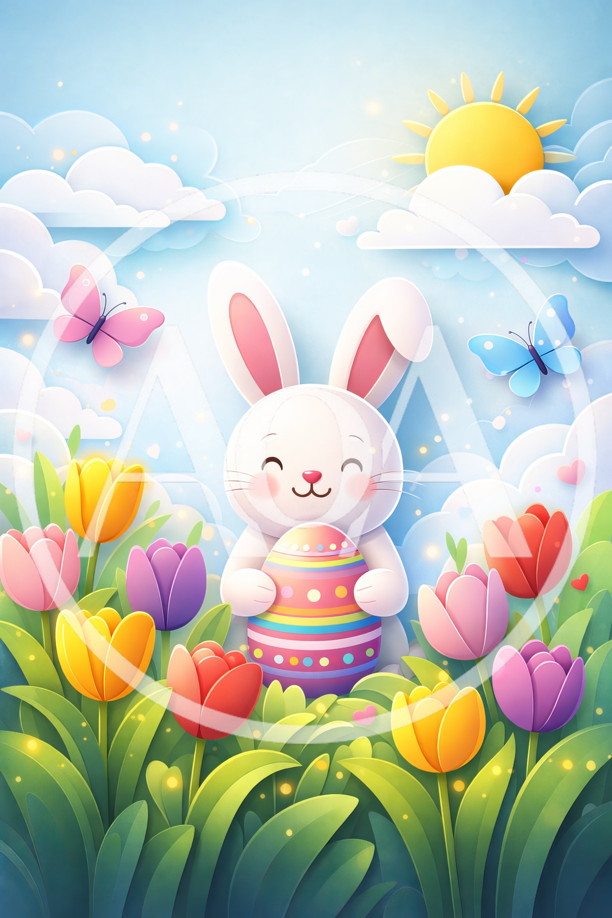 Cute Easter Bunny Holding A Colorful Decorated Egg