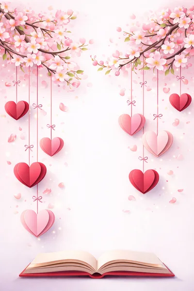 Paper Hearts Hanging From Cherry Blossom Branches